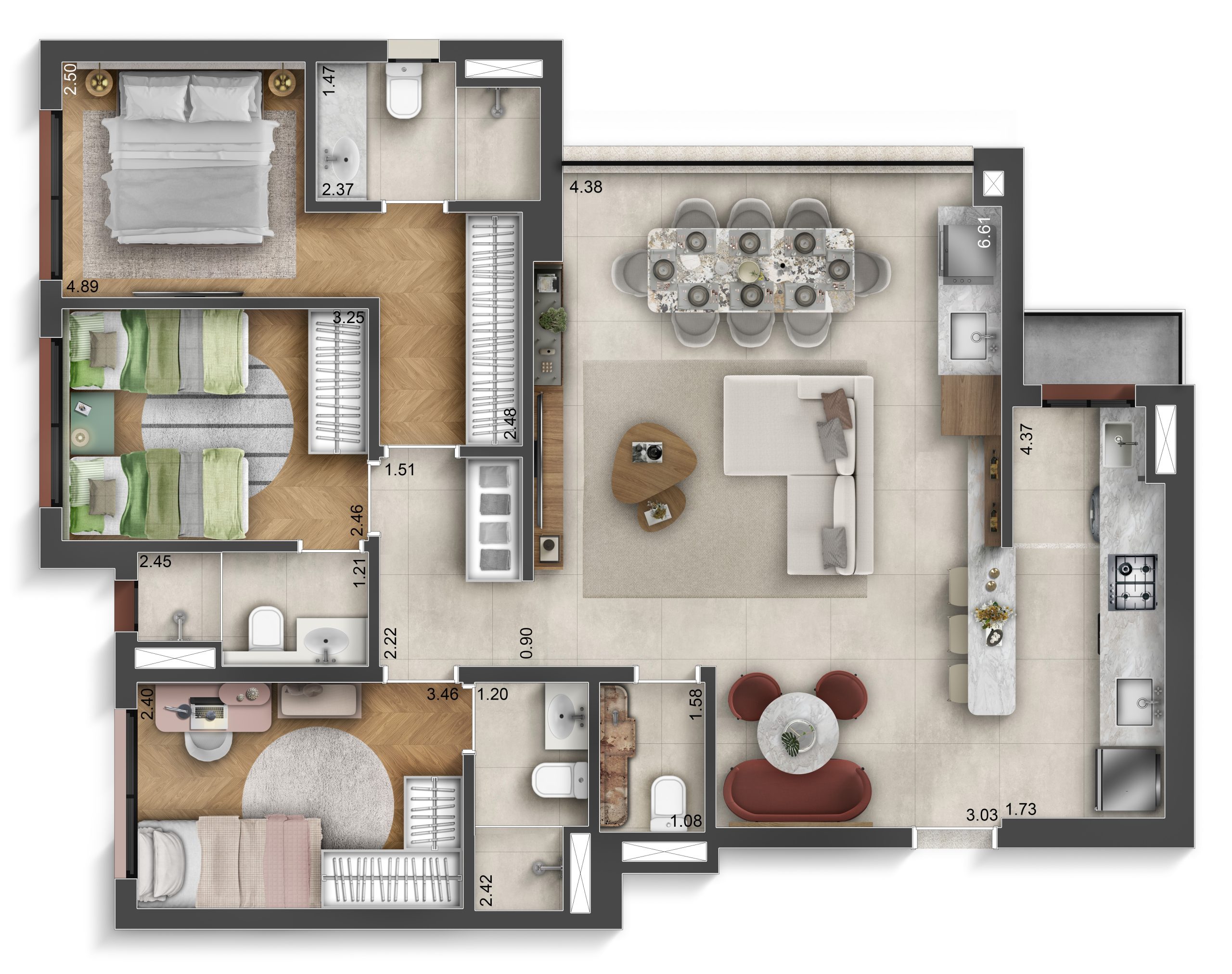 Planta 95m2 opção decorado